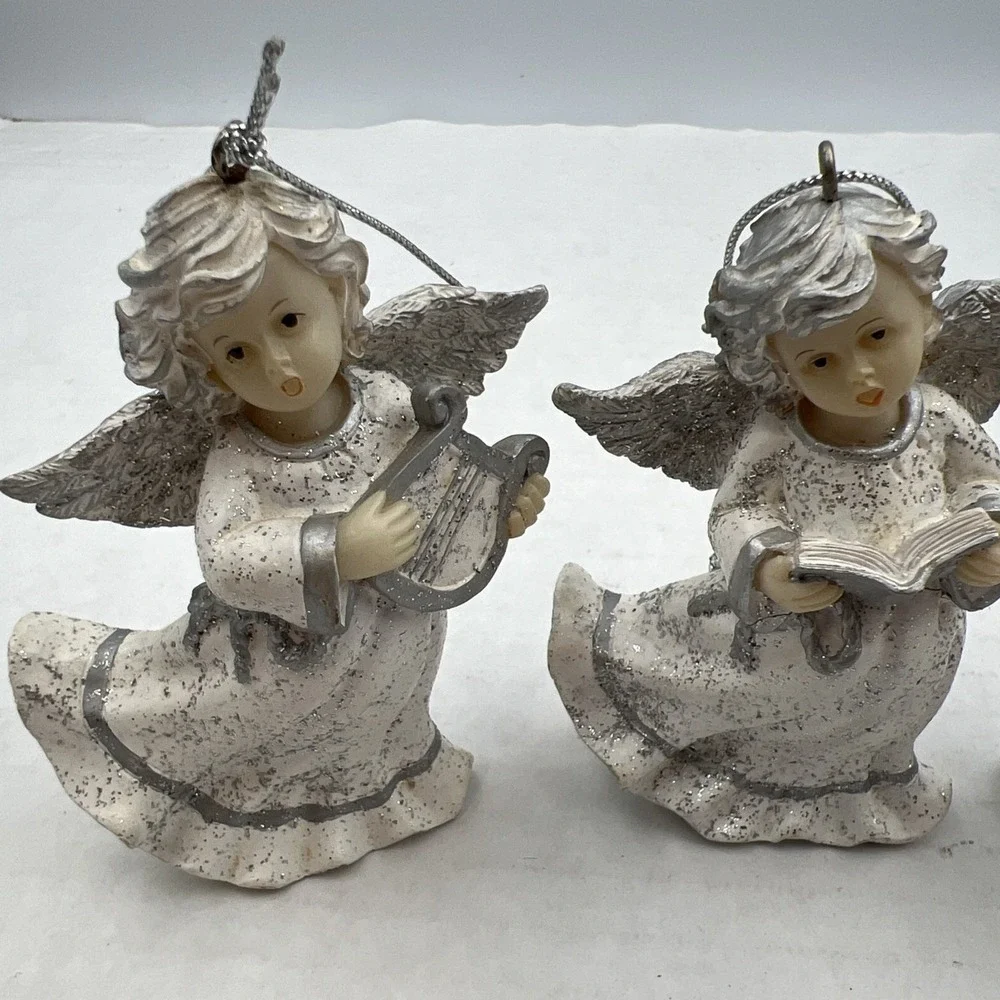 Homeco Silver and White ANGEL ORNAMENTS Set of 3 Home Interior 54037‎